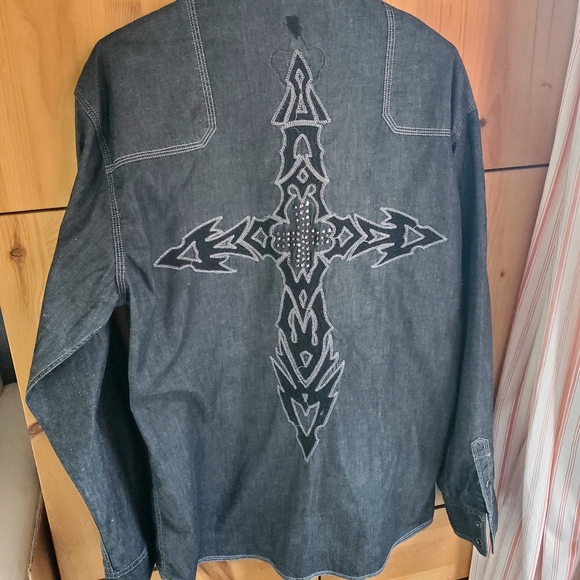 Roar Men's Dark Grey Embroidered Appliqued Long Sleeve Shirt size XL - Picture 6 of 11